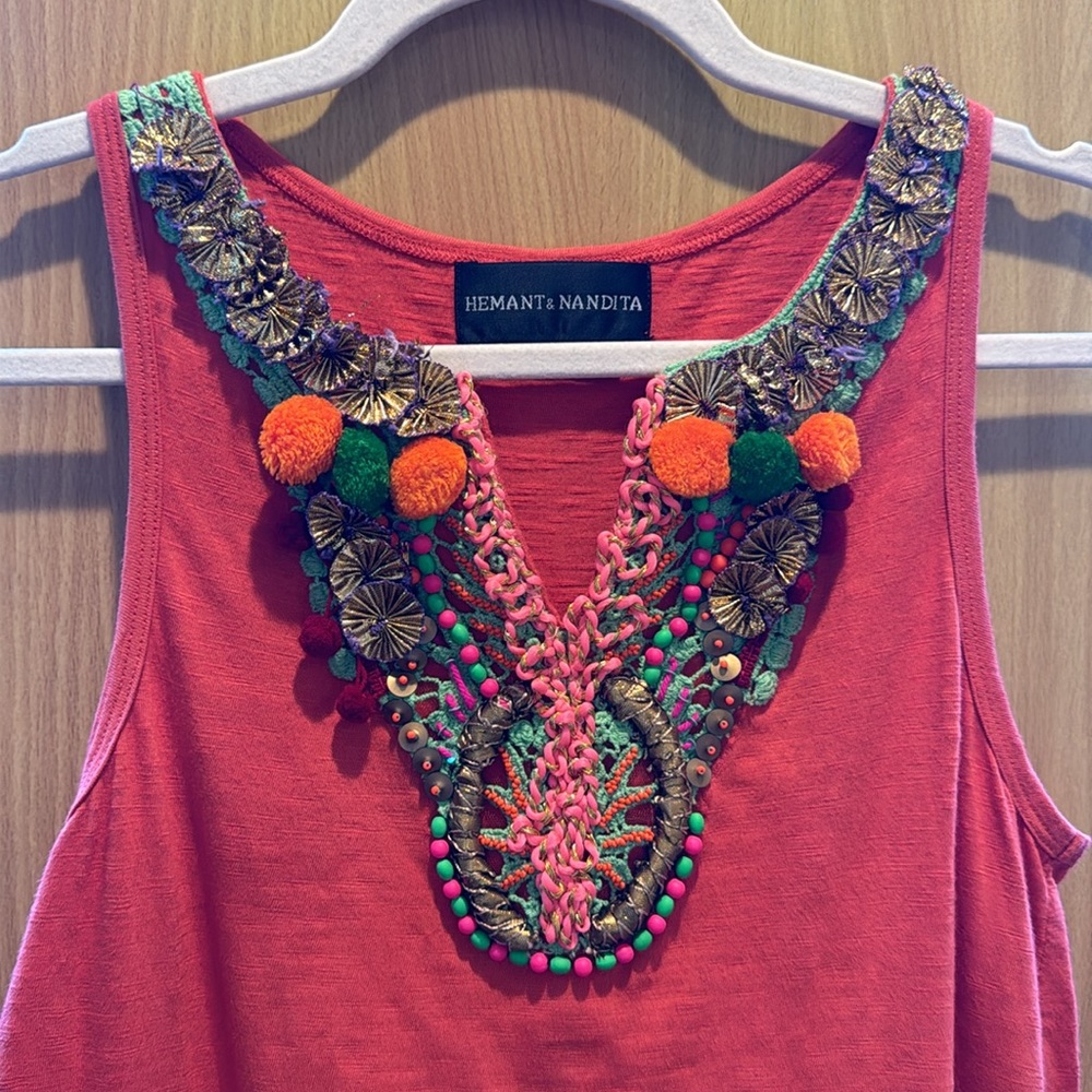 Hemant & Nandita embellished orange tank from Anthropologie